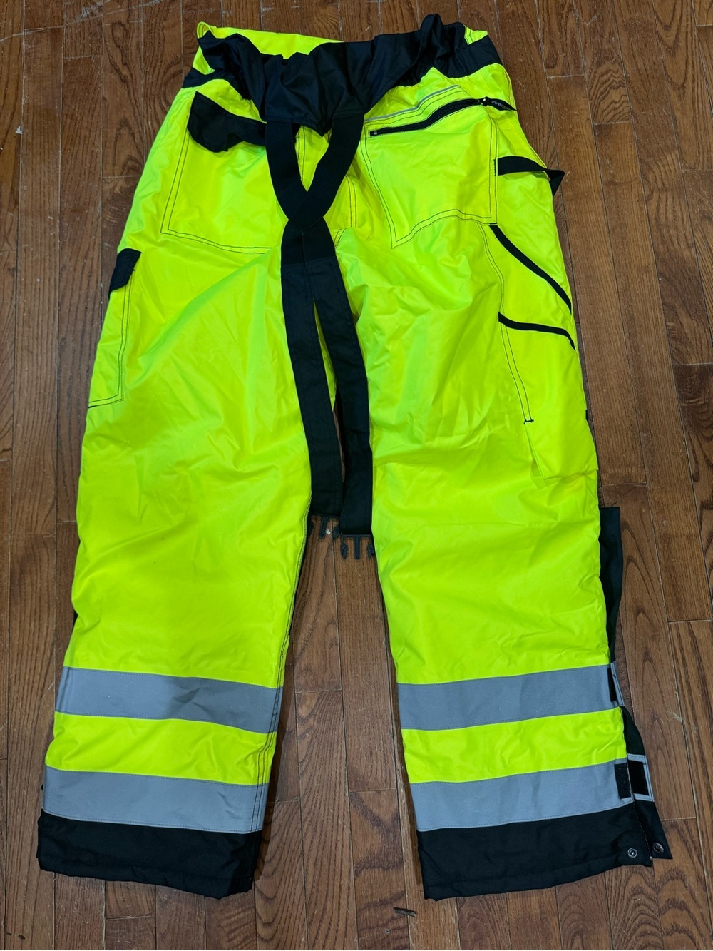 High-Visibility Neon Yellow Men's Cargo Work Pants with Reflective Stripes